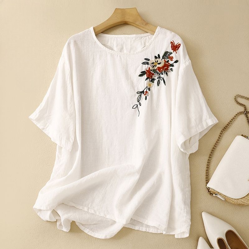 Liora — Embroidered Linen Dress with Relaxed Fit