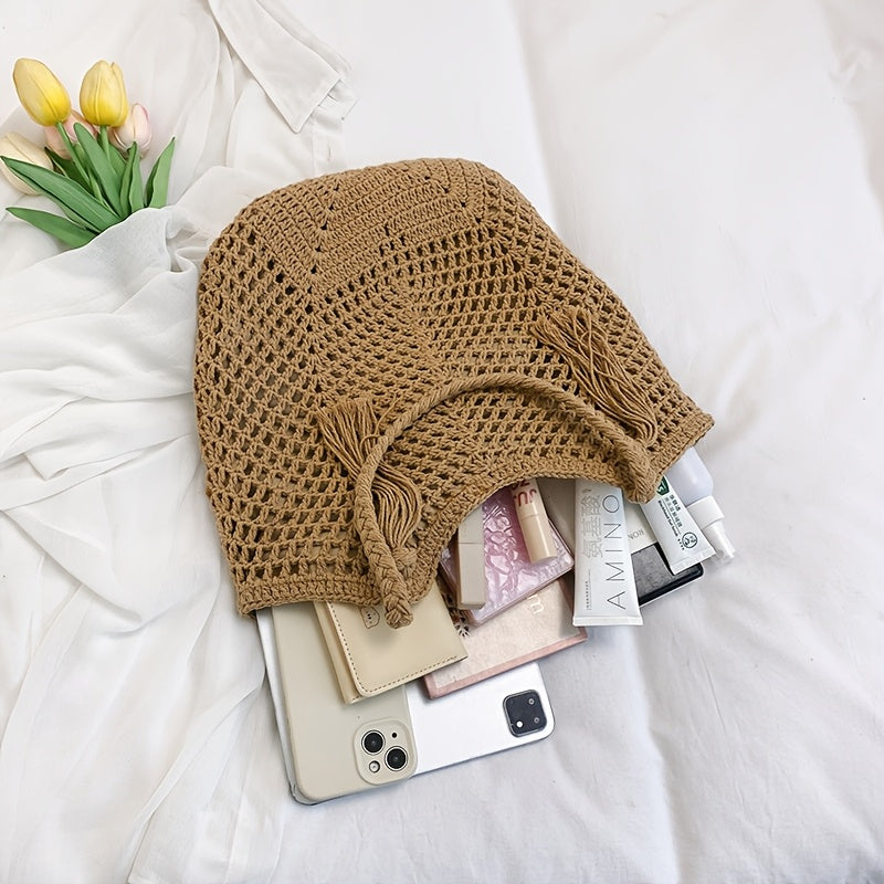 Ardena — Oversized Handcrafted Cotton Crochet Tote with Tassels