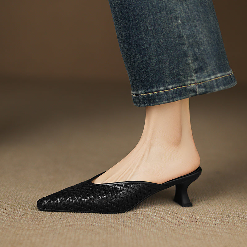Calina — Genuine Leather Woven Heels with Cushioned Insole