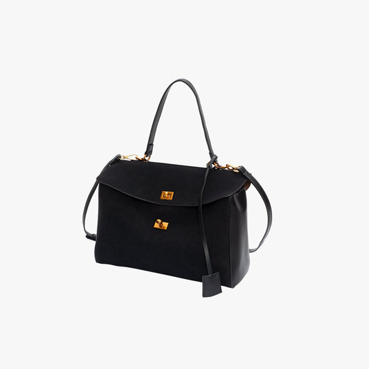 Liora Tote — Faux Suede Shoulder Bag with Turn Lock Closure