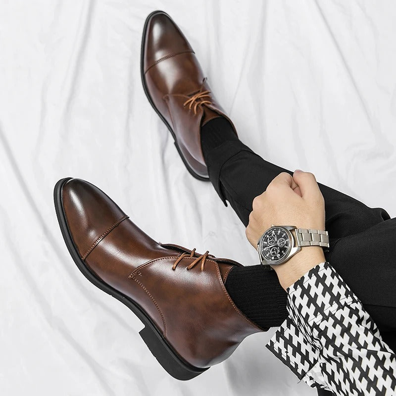Marlowe — Men’s Polished Cap-Toe Dress Boots with Cushioned Comfort