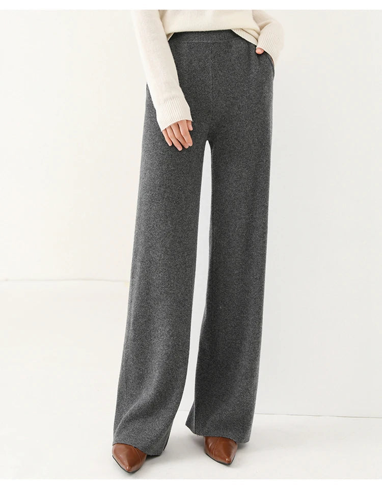 Liora — Merino Wool Wide-Leg Pants with High Waist and Pockets