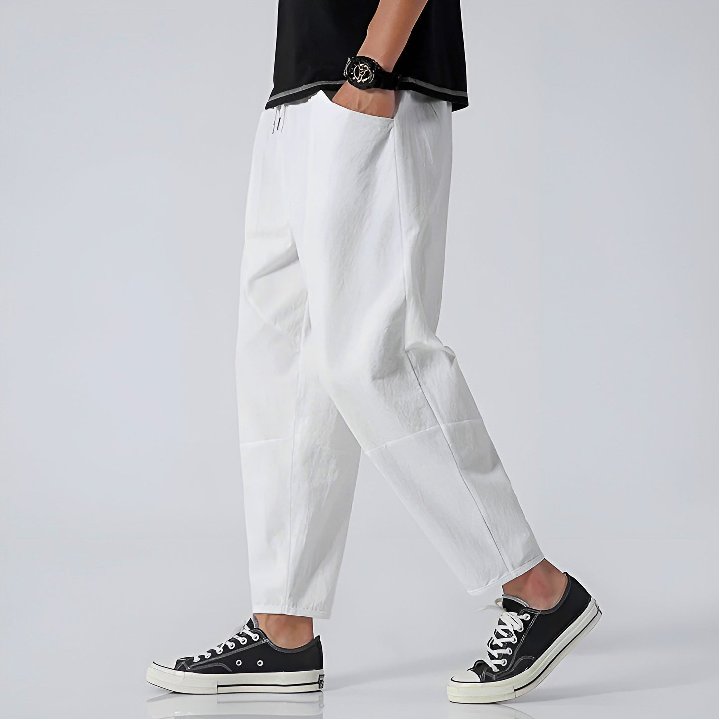 Eryndor Cropped Pants — Breathable Cotton-Linen Relaxed Fit with Drawstring Waist