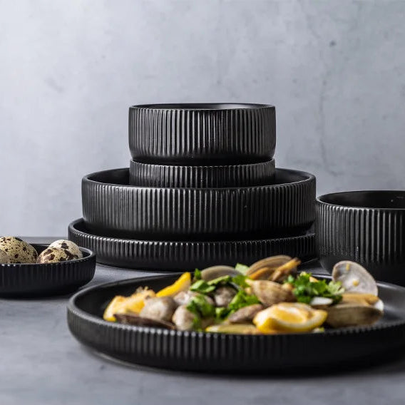 Caldara — Ribbed Ceramic Dinnerware Set with Matte Finish