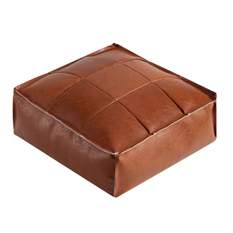 Liora Pouf — Moroccan Faux Leather Floor Cushion with Stitched Grid Design