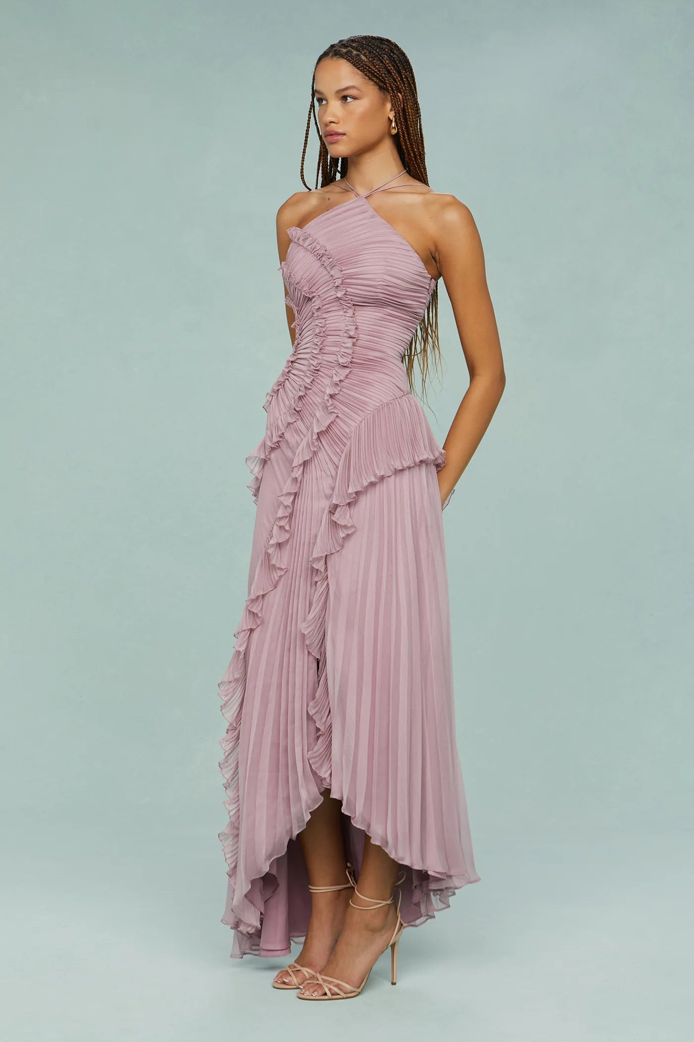 Zurvix – Sculpted pleats – One-shoulder midi dress
