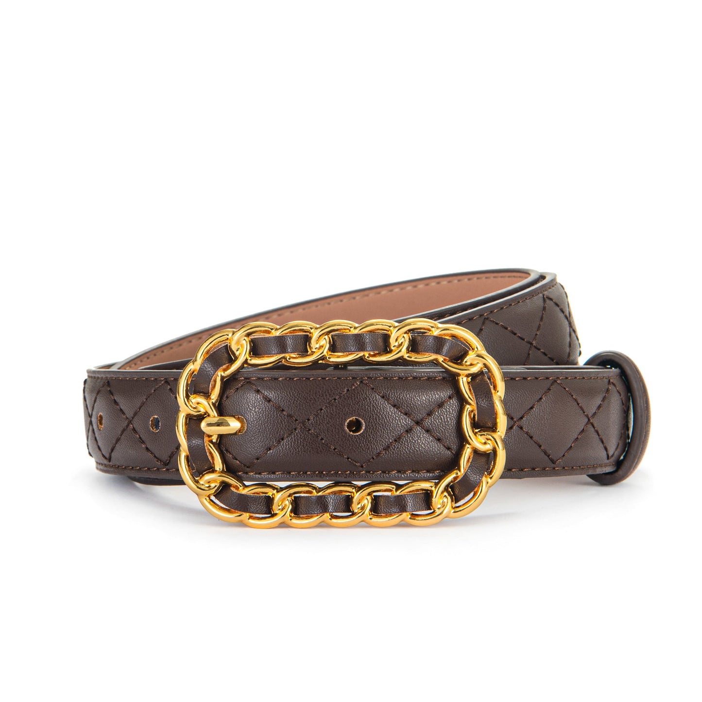 Ardena — Quilted Vegan Leather Belt with Gold Chain Buckle