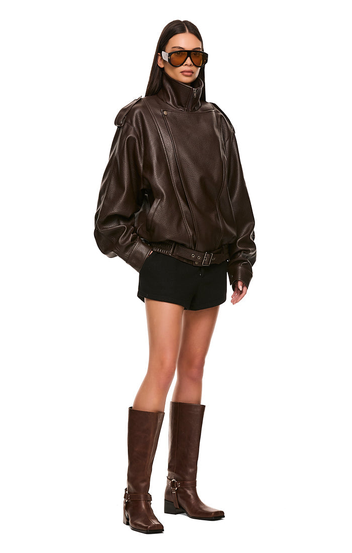 Rori Leather Jacket — Oversized PU Leather Jacket with Belt Detail