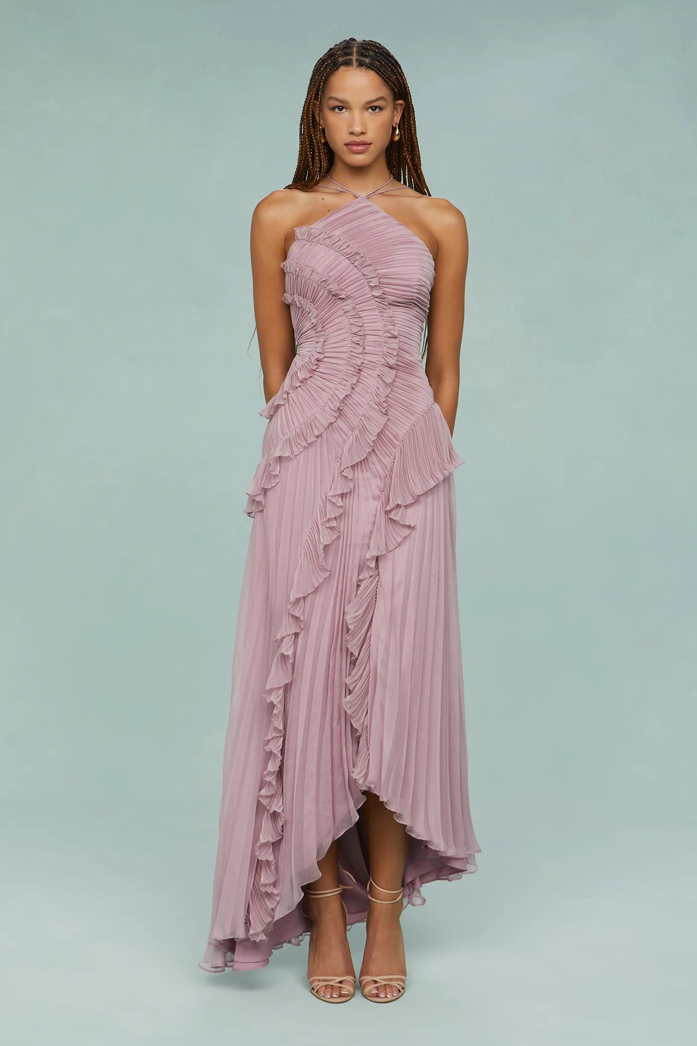 Zurvix – Sculpted pleats – One-shoulder midi dress