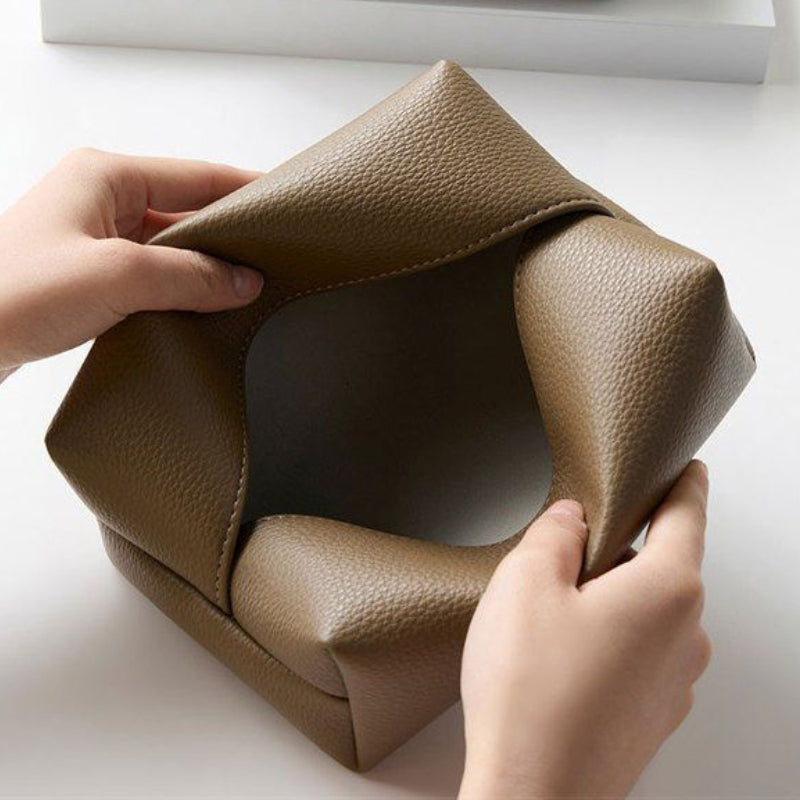 Larkon — Pebbled Faux Leather Tissue Holder with Minimalist Design