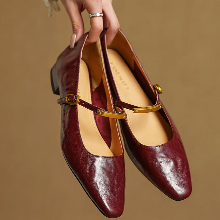 Ellara — Genuine Leather Mary Jane Pumps with Metal-Bit Strap