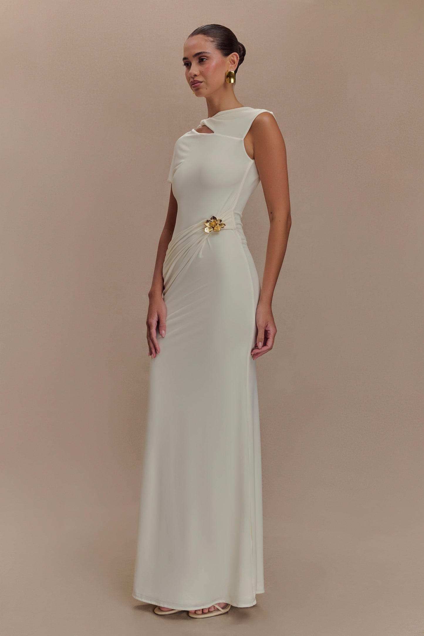 Zentara Slinky Maxi Dress With Hardware - Ivory