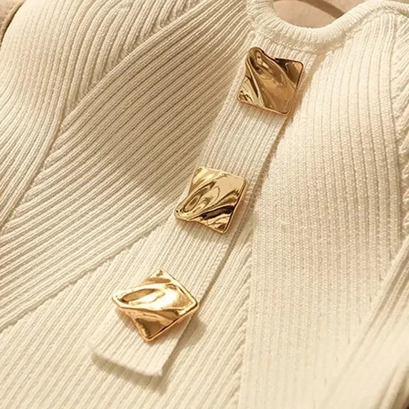 Marenna — Fine-Gauge Knit Crop Top with Gold Accents