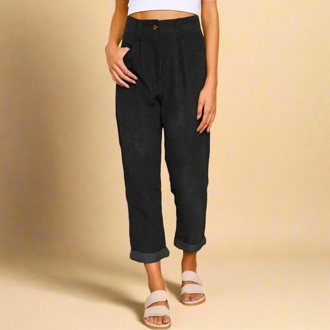 Lioren High Waist Corduroy Pants — Women’s Ankle-Length Comfort Fit