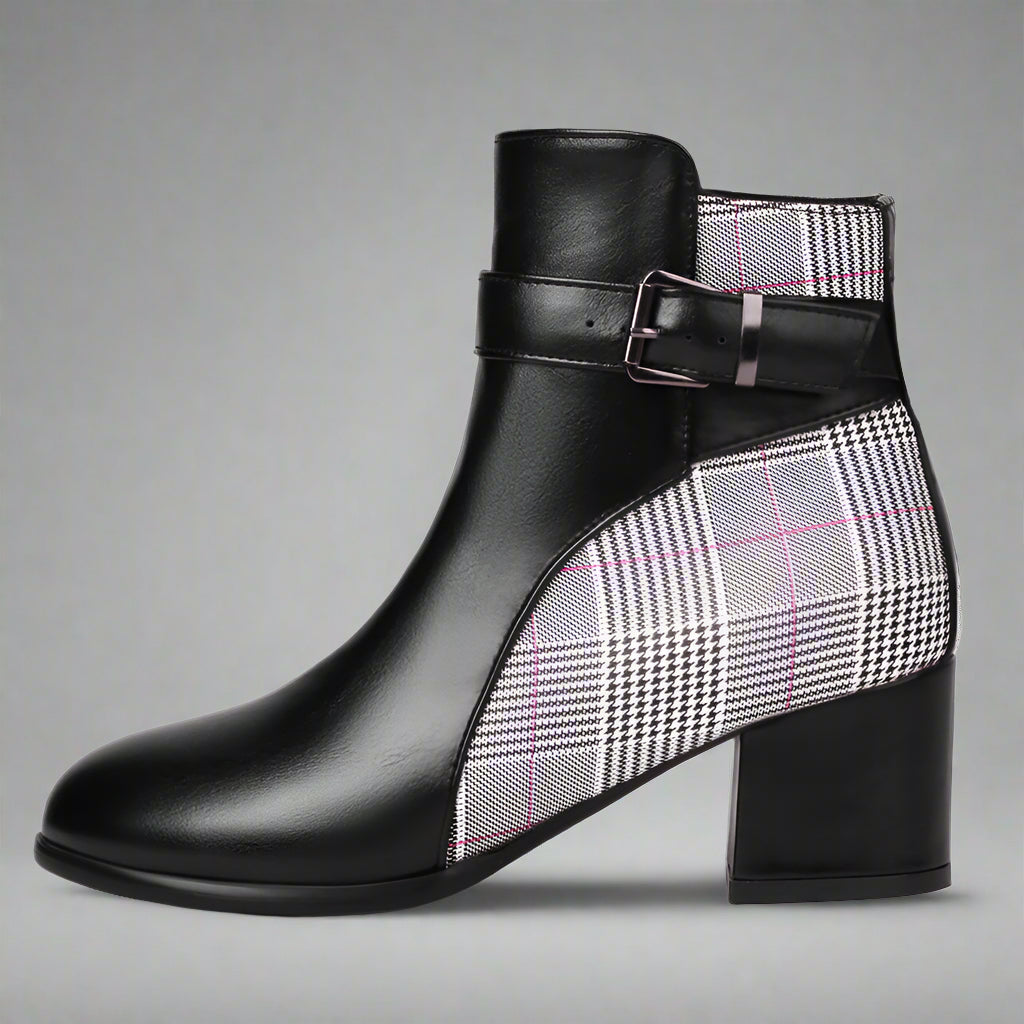 Elevare — Women’s Plaid Block Heel Boots with Cushioned Insole