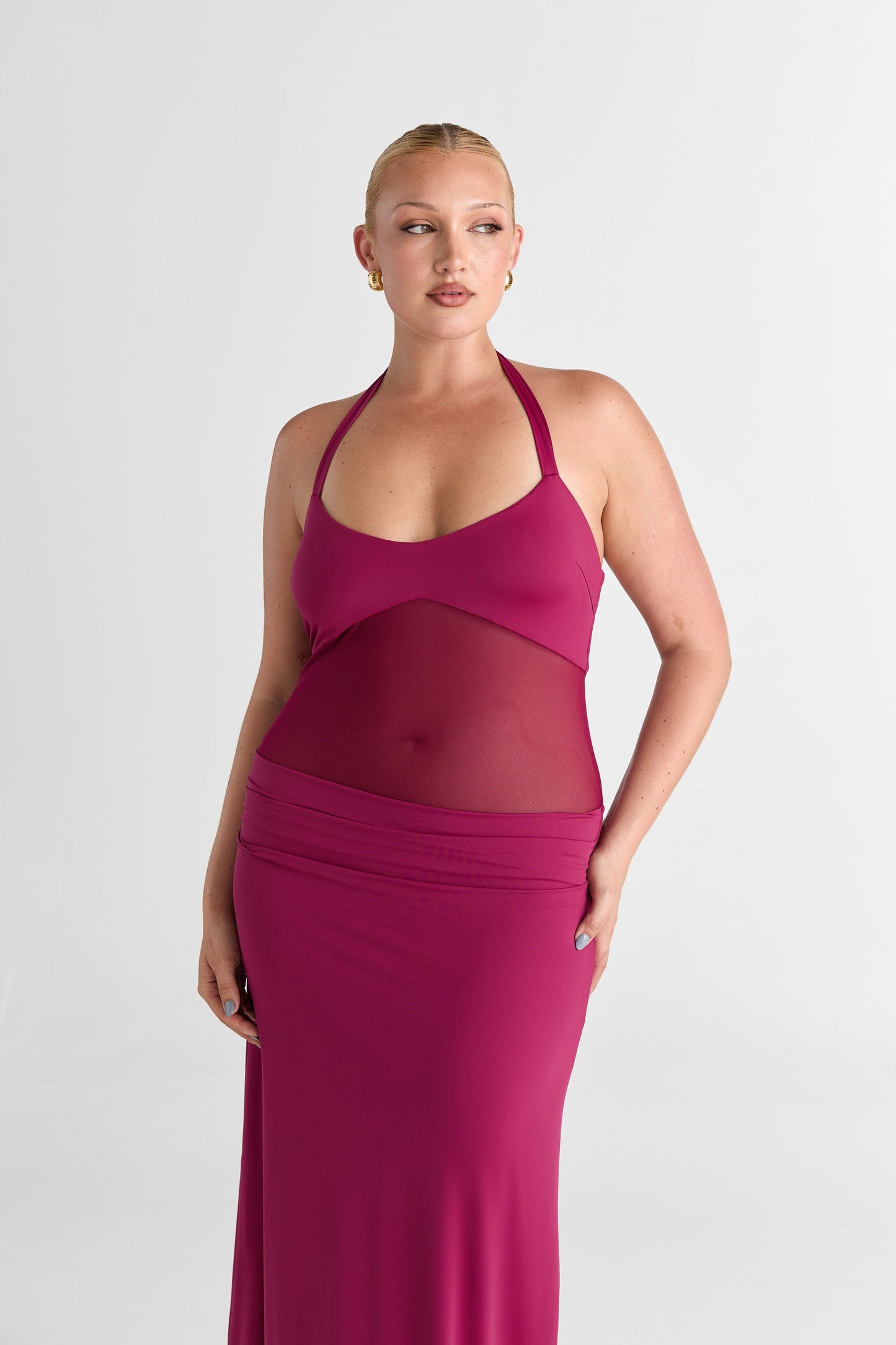 Sorella — Elegant Maxi Dress with Sheer Mesh Waist Detailing