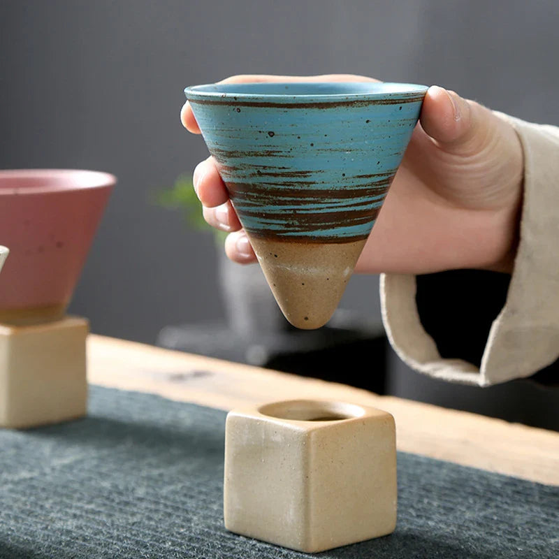 Lamara — Vintage Cone Shaped Ceramic Espresso Cups with Holder
