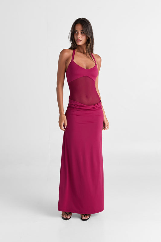 Sorella — Elegant Maxi Dress with Sheer Mesh Waist Detailing
