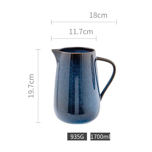 Calderin — Blue Ceramic Pitcher with Kiln-Fired Durable Glaze