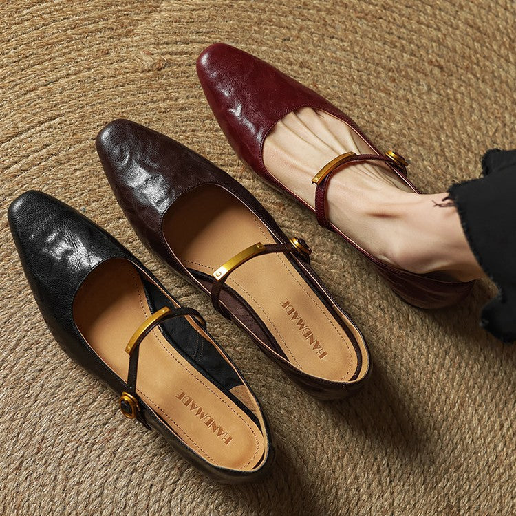 Ellara — Genuine Leather Mary Jane Pumps with Metal-Bit Strap