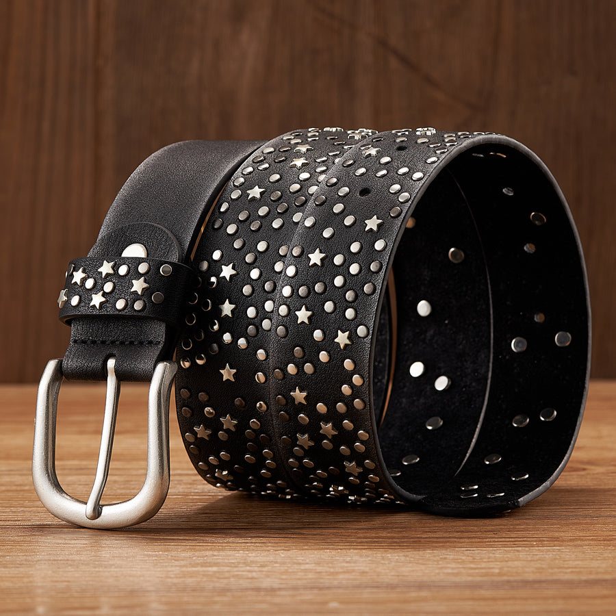 Liora — Genuine Leather Studded Belt with Star Accents
