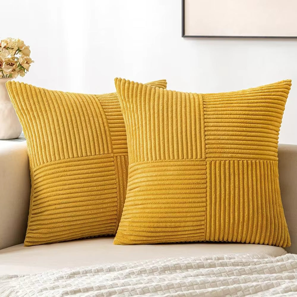 Cordellea — Soft Corduroy Throw Pillow Covers Set with Modern Boho Grid
