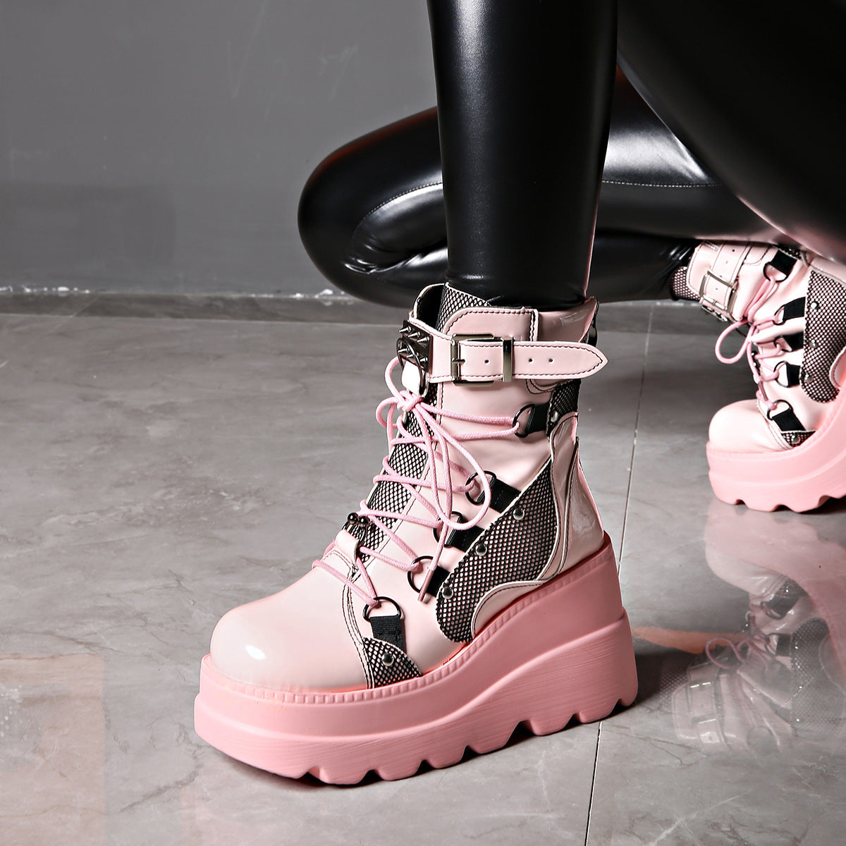 Liora — Gothic Platform Boots with Chunky Sole and Buckle Accents