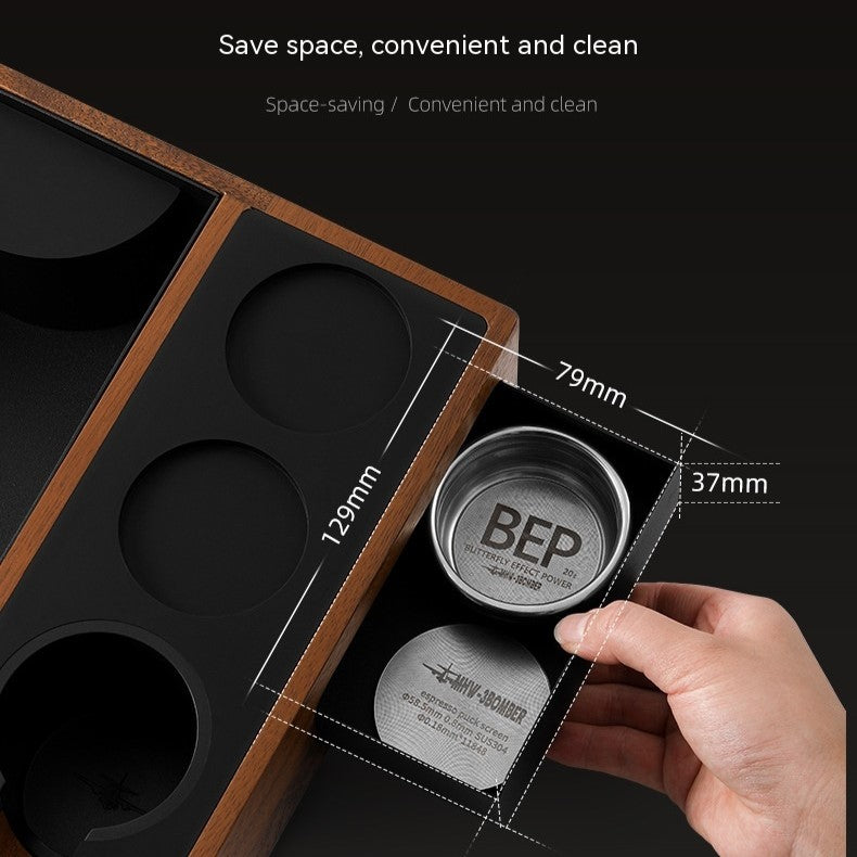 Barizio — Walnut Espresso Tamping Station with Silicone-Lined Slots