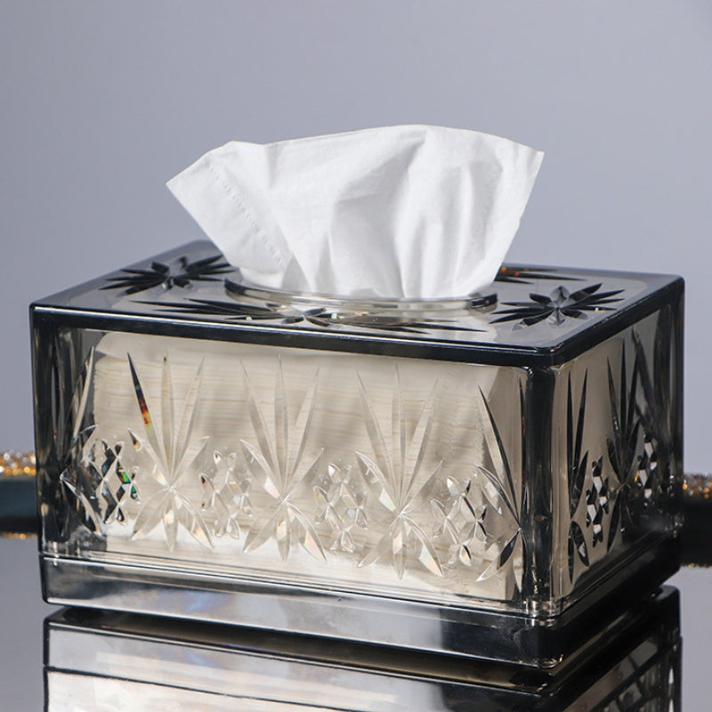 Valen — Faceted Acrylic Tissue Box with Crystal Detailing