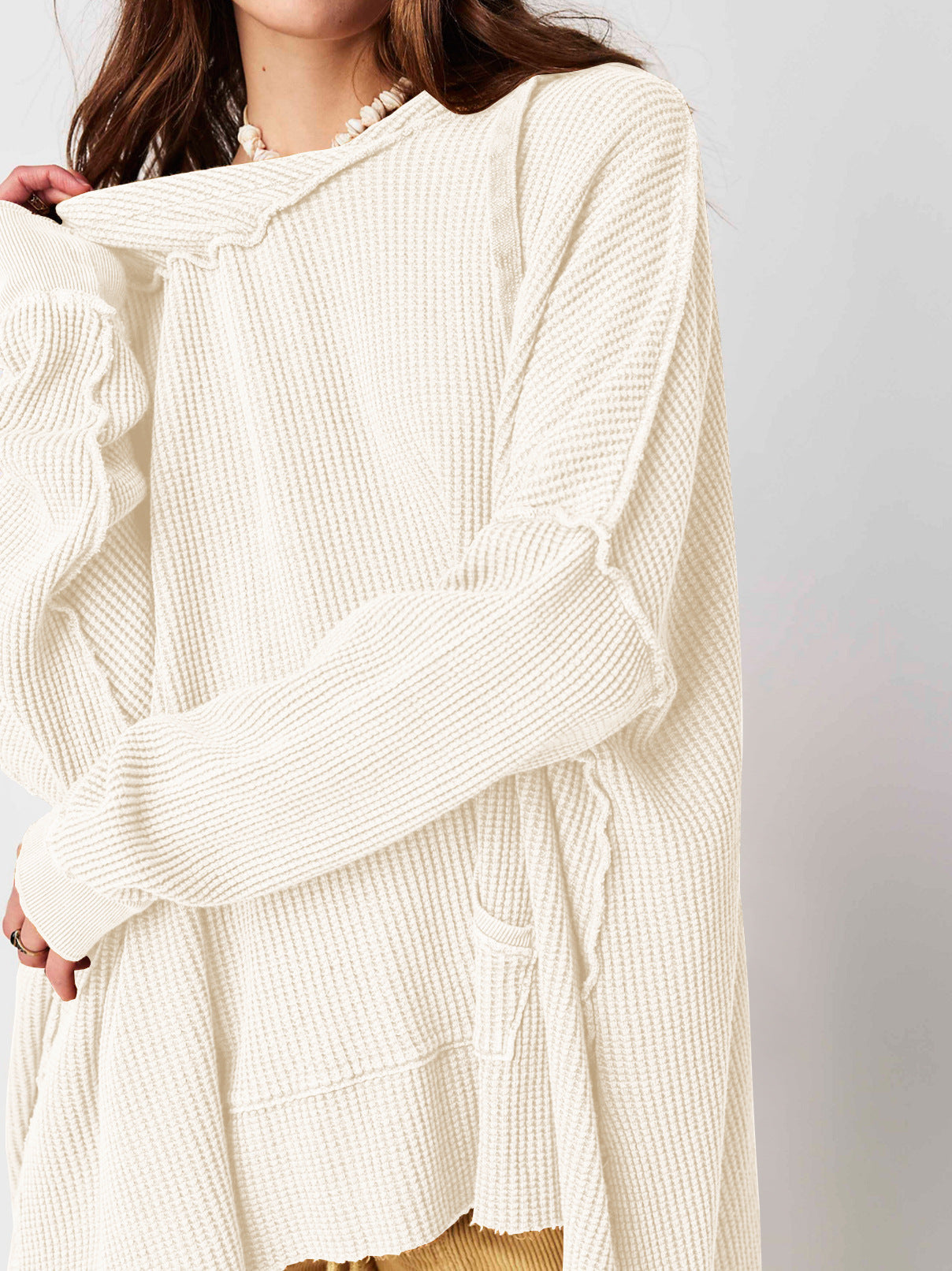 Soarion Waffle Hoodie — Oversized Soft Knit Pullover with Adjustable Hood
