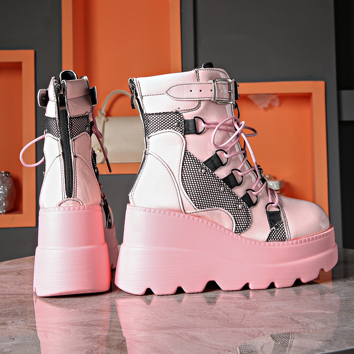Liora — Gothic Platform Boots with Chunky Sole and Buckle Accents