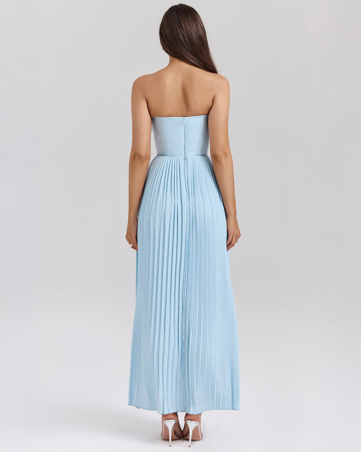 Erisca — Ocean Blue Pleated Maxi Dress with Structured Bodice