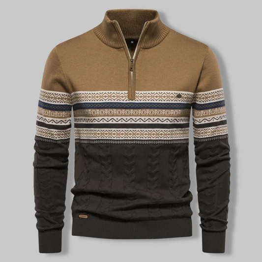 Norla — Men's Cable-Knit Quarter Zip Sweater with Alpine Pattern