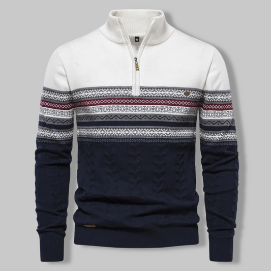 Norla — Men's Cable-Knit Quarter Zip Sweater with Alpine Pattern