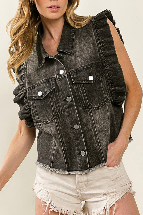 RogueProwl™ Ruffle Denim Vest — Unleash Fierce Confidence and Own Every Crowd
