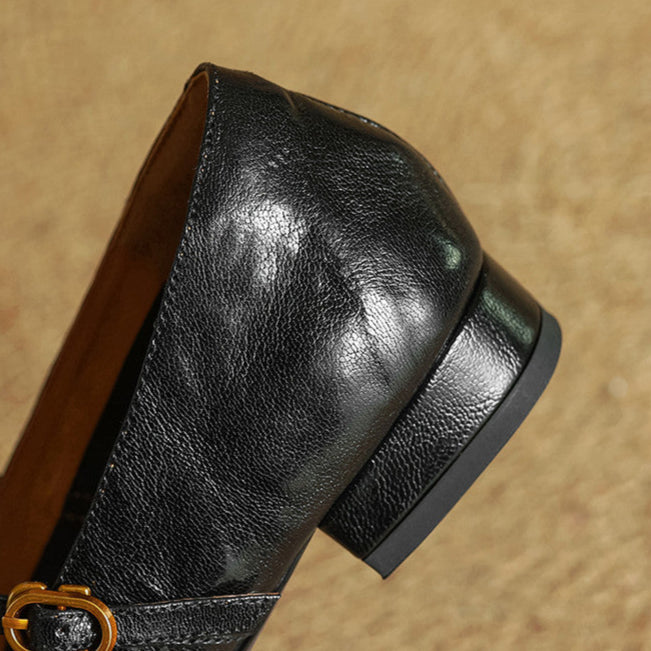 Ellara — Genuine Leather Mary Jane Pumps with Metal-Bit Strap