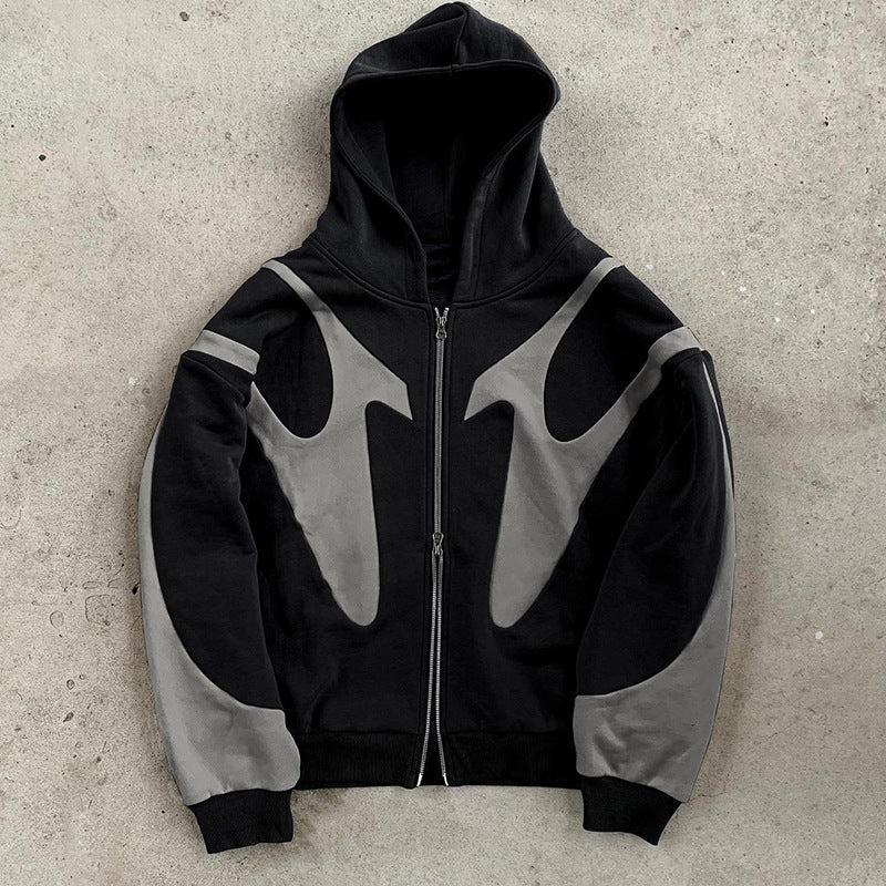 Zaren — Oversized Cotton Blend Zip-Up Hoodie with Paneled Design