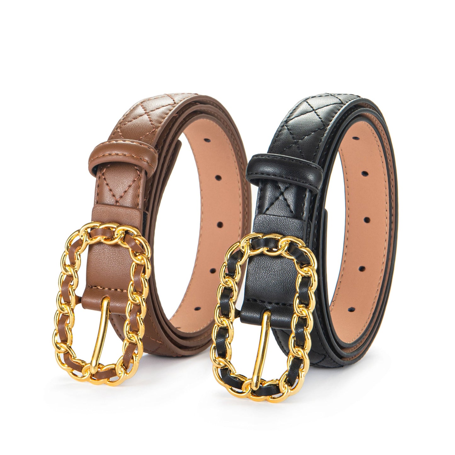 Ardena — Quilted Vegan Leather Belt with Gold Chain Buckle