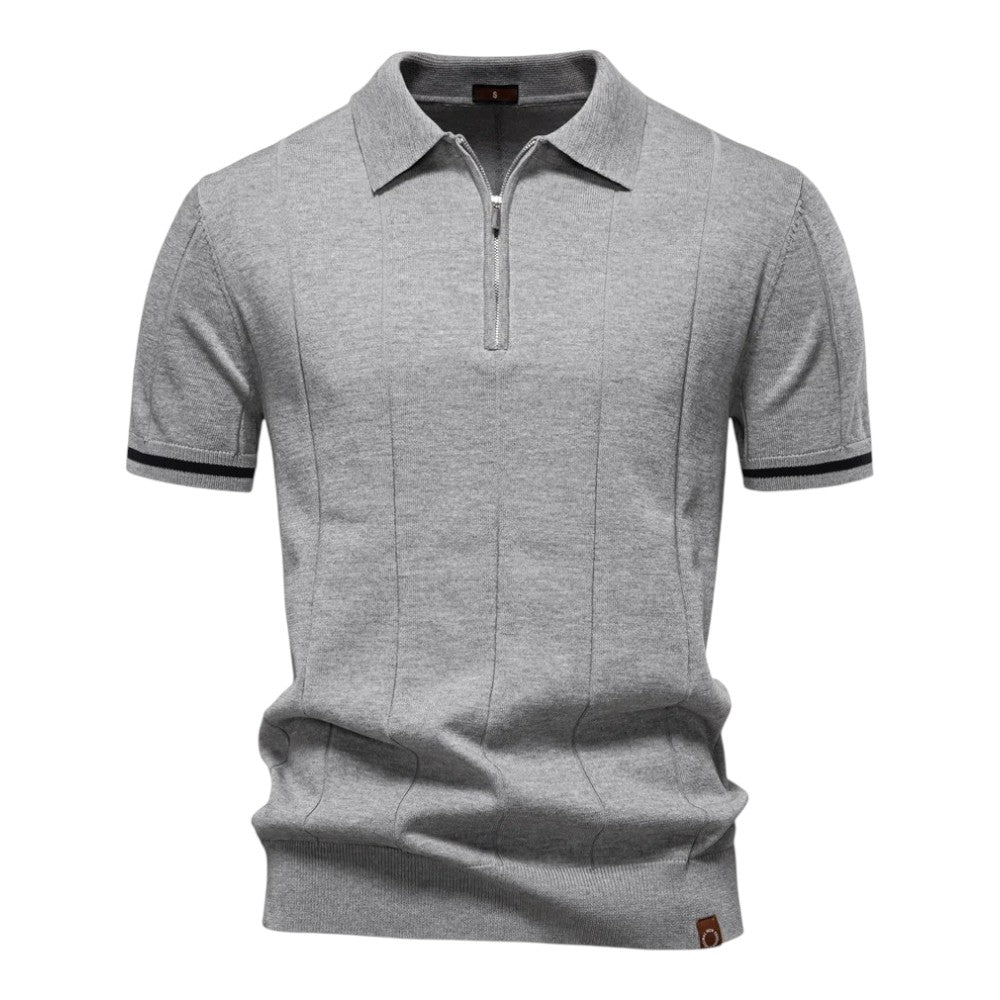 Corvinis — Men's Breathable Zip Collar Polo Shirt with Knit Texture