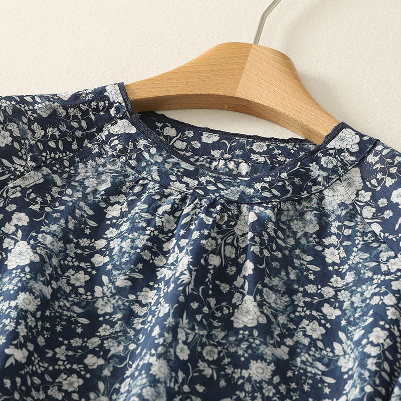 Sylvea Linen Blouse — Floral Print with Billowy Sleeves for Comfort