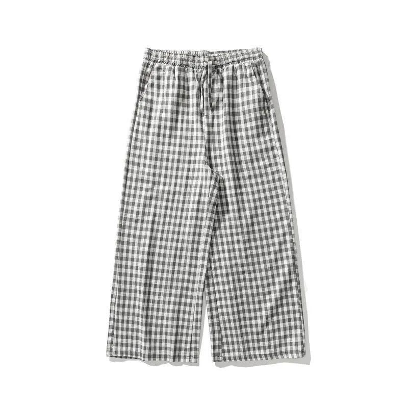 Larkford — Vintage Wide-Leg Check Trousers with Elastic Waistband