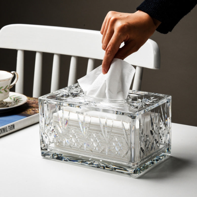 Valen — Faceted Acrylic Tissue Box with Crystal Detailing