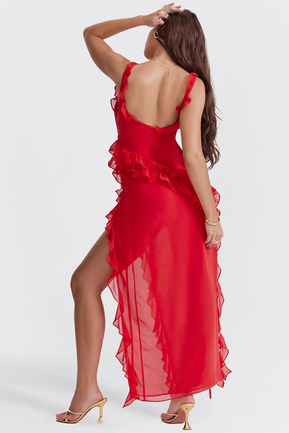 Zynlore Flutter Sleeve Ruffle Maxi Dress