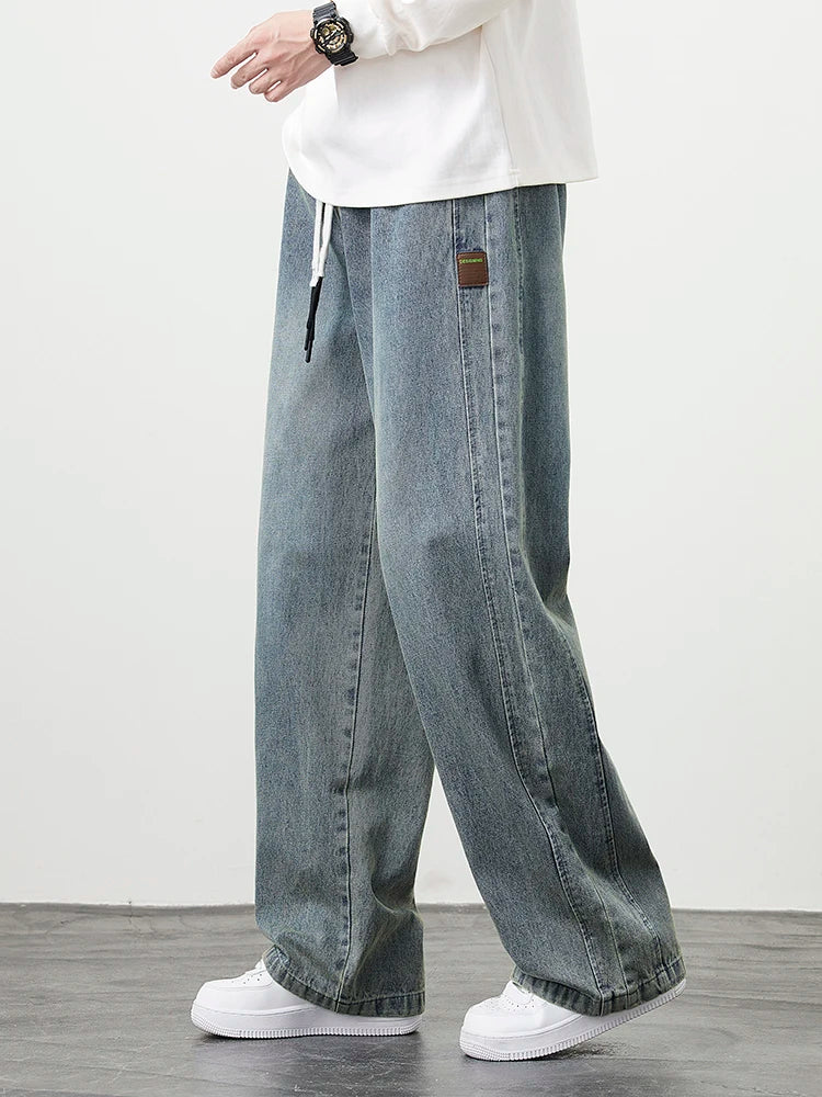 Emryn Wide-Leg Denim Pants — Relaxed Fit with Adjustable Drawstring Waist