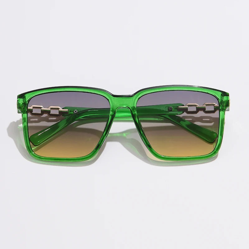 Selan — Oversized Square Sunglasses with Gold Chain-Link Arms