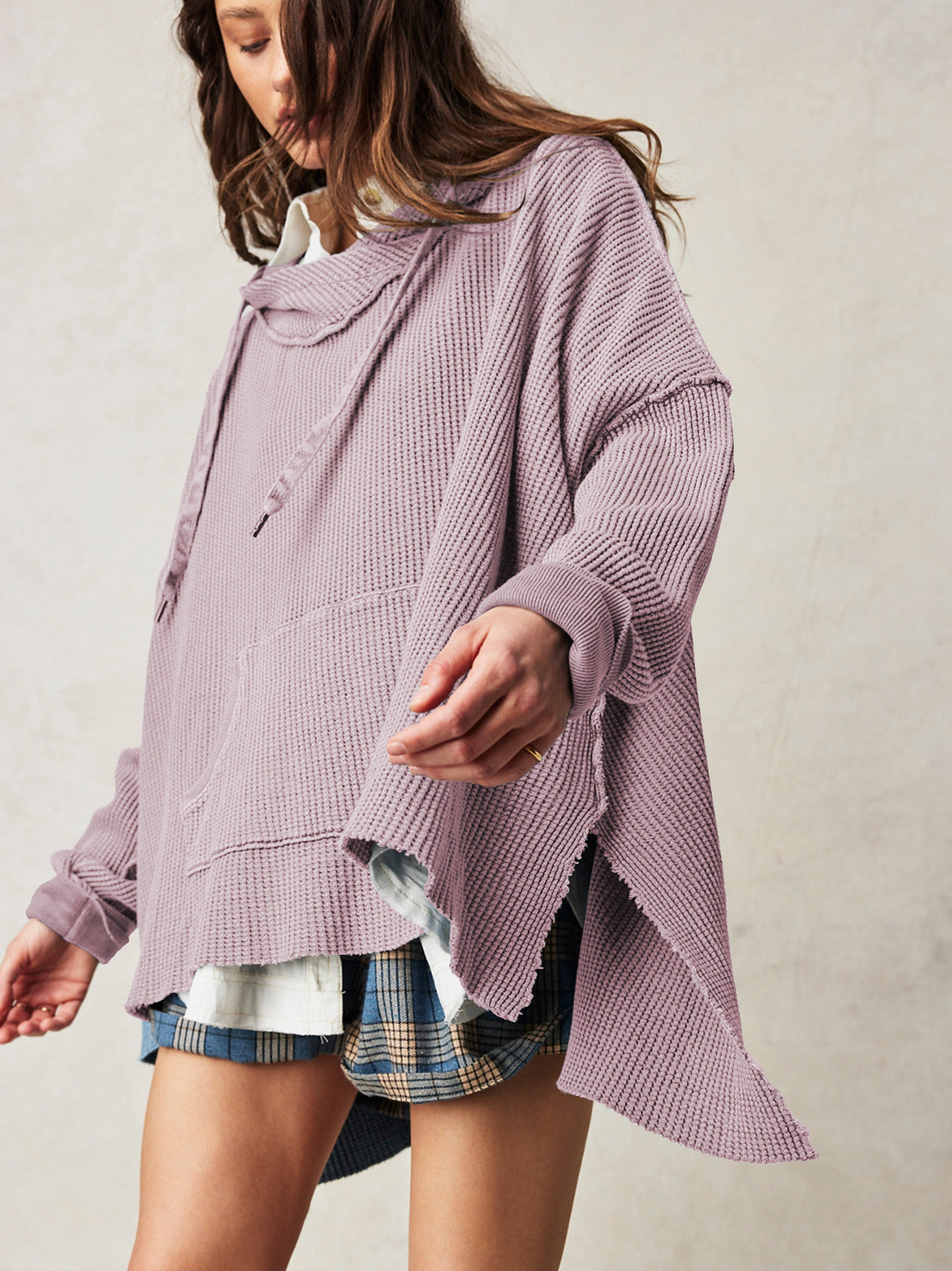 Soarion Waffle Hoodie — Oversized Soft Knit Pullover with Adjustable Hood