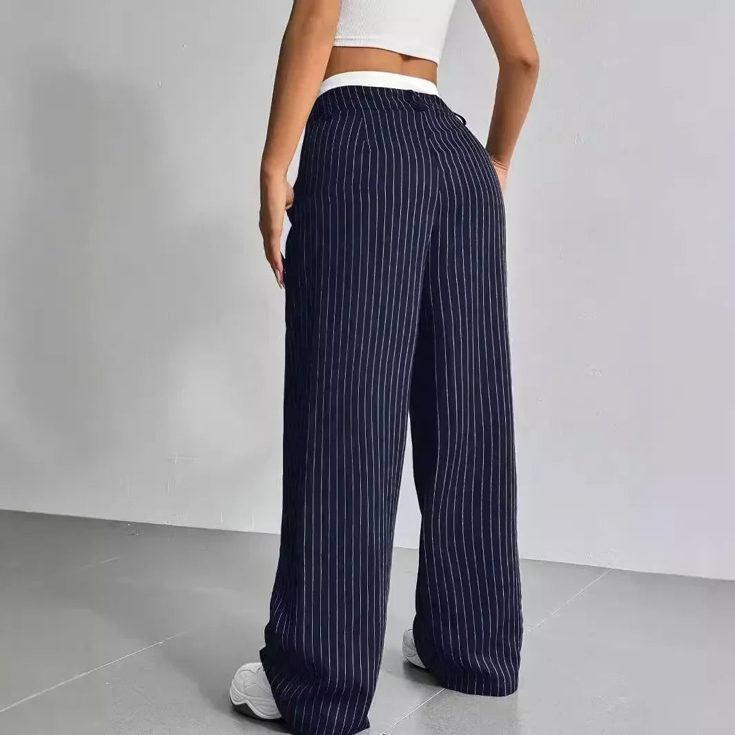 Virella — High-Waisted Striped Wide Leg Trousers with Waist Pleats