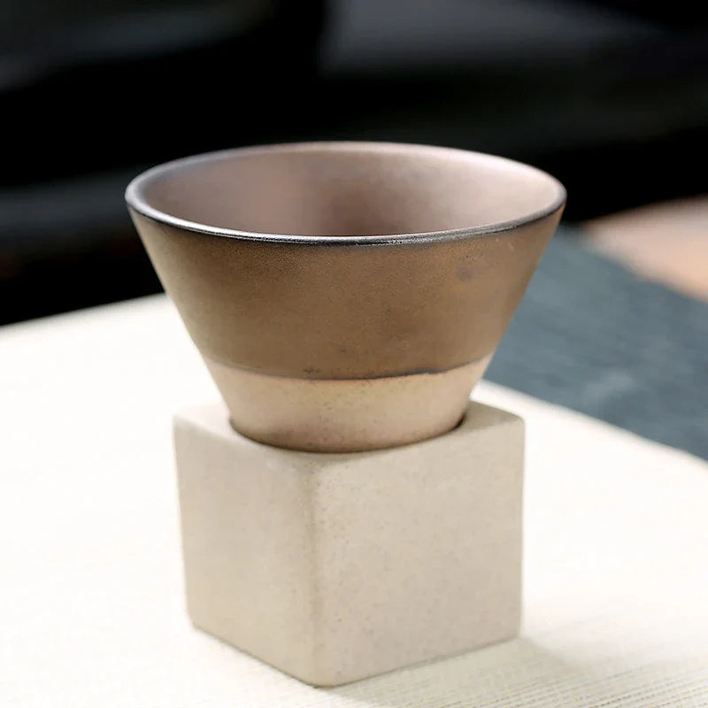 Lamara — Vintage Cone Shaped Ceramic Espresso Cups with Holder