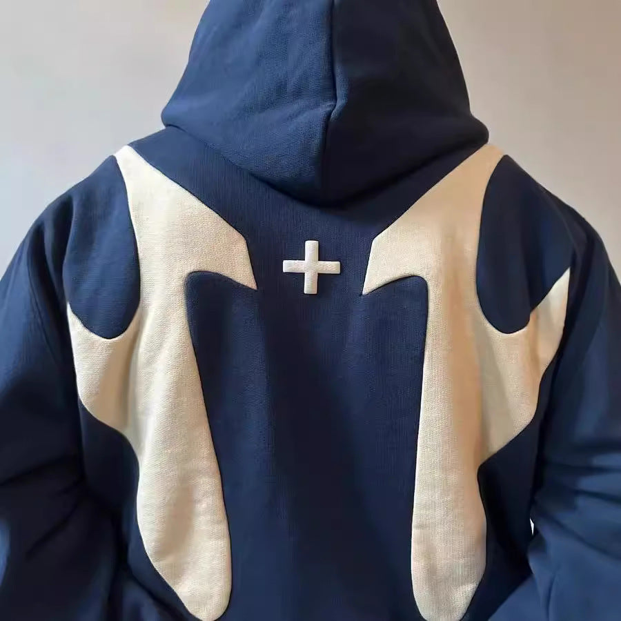 Zaren — Oversized Cotton Blend Zip-Up Hoodie with Paneled Design