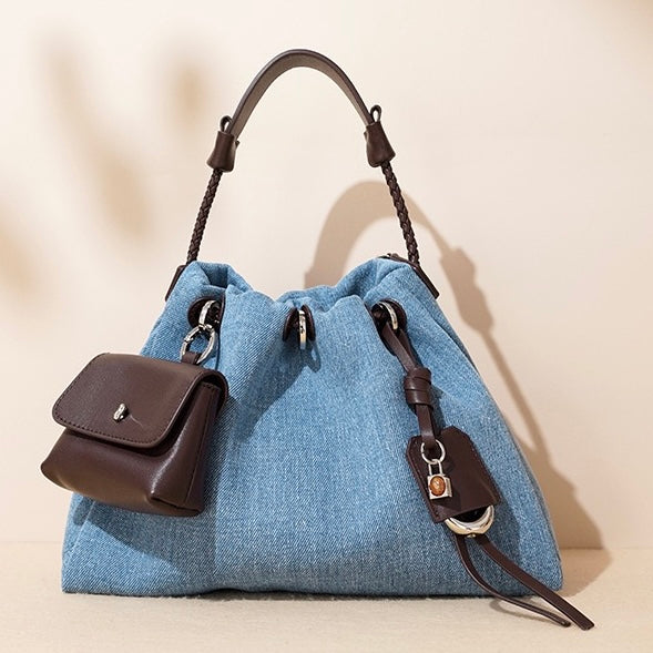 Arlenis — Women’s Genuine Leather and Denim Patchwork Hobo Bag